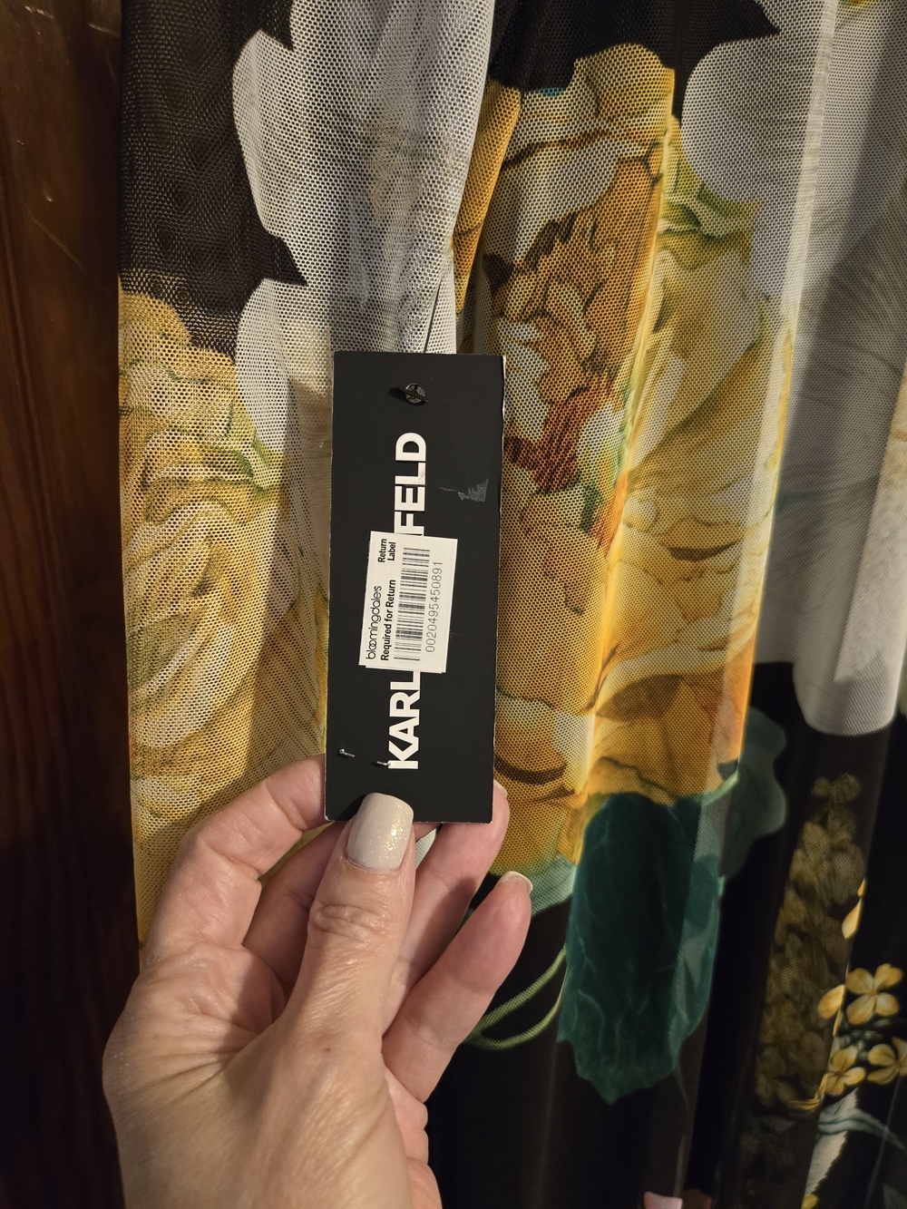 Karl Lagerfeld Black Sheer Dress with Yellow Floral Print- NWT- SIZE MEDIUM - Picture 3 of 4